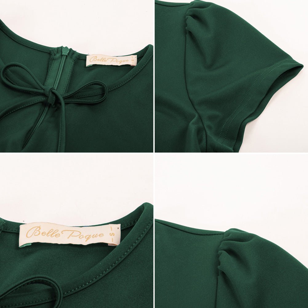 Vintage Daisy Pattern A-Line Swing Dress Keyhole Tie Dress Round Neck Work Dress Tea Dress