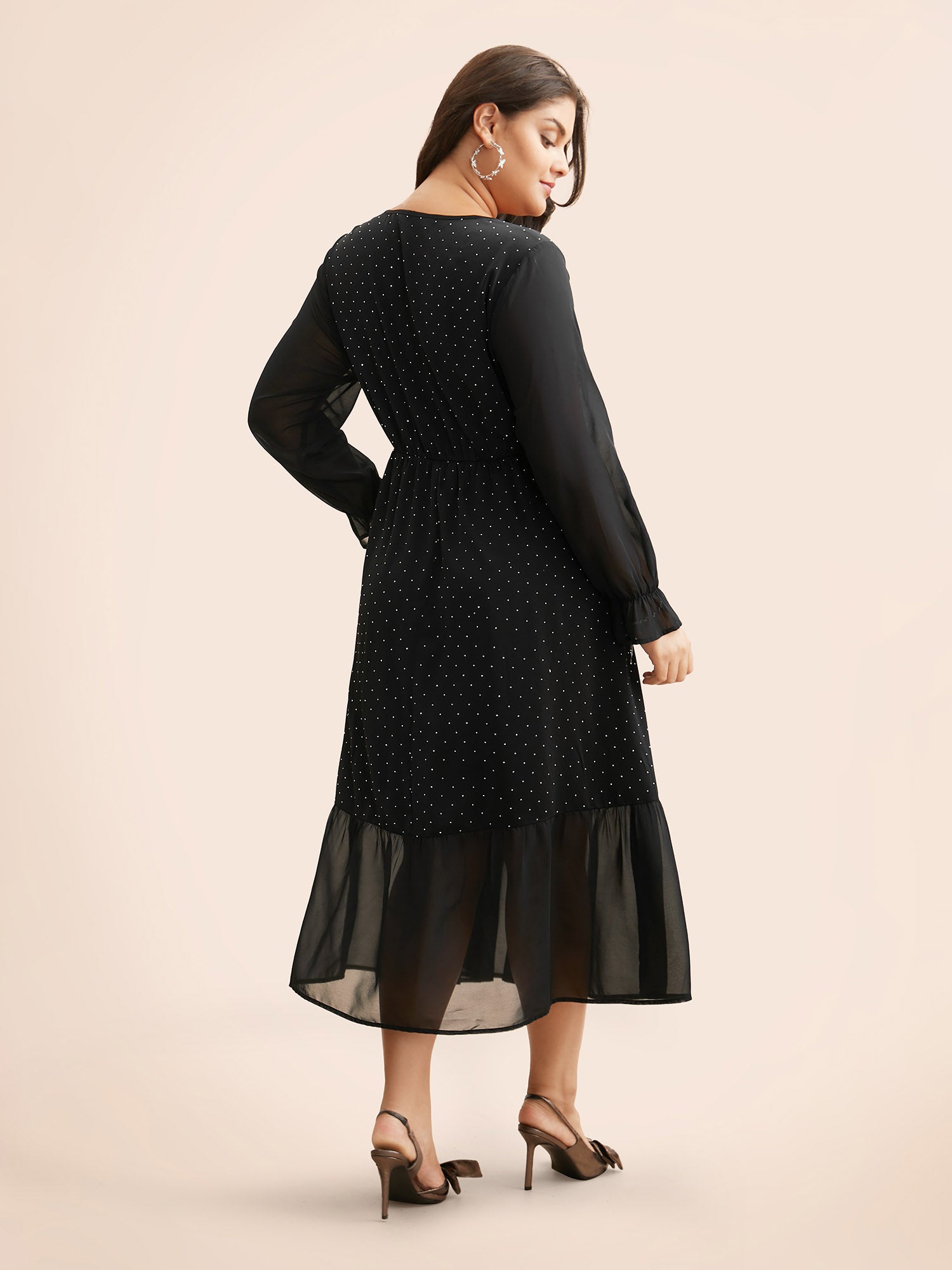 V Neck Rhinestone Patchwork Ruffles Dress