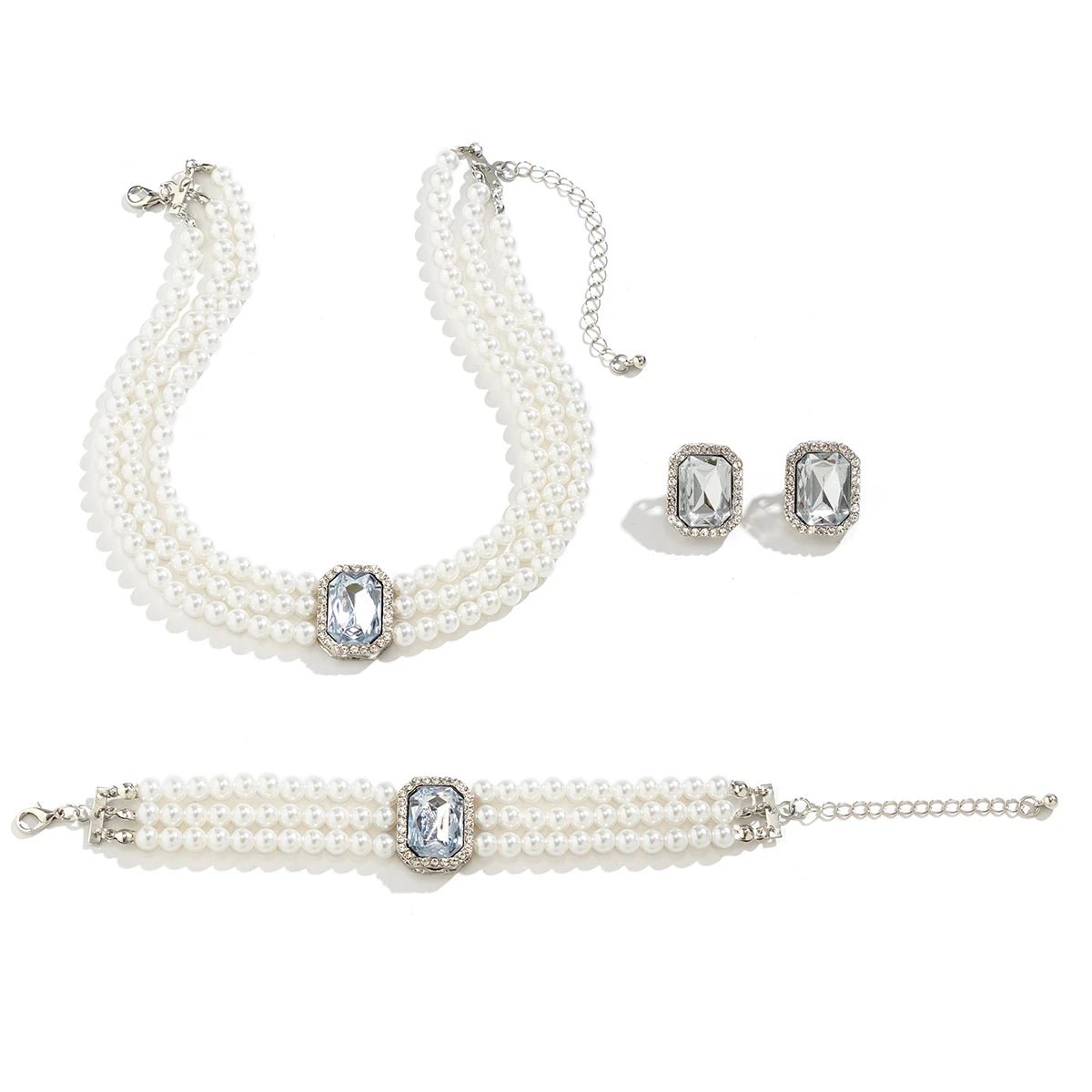 Elegant Pearl Diamond Necklace. Bracelet. and Earring Set