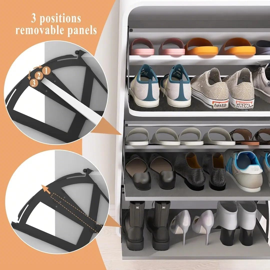 Entrance Shoe Locker, 5 Tier Full Length Mirror Shoe Organizer Wooden Narrow Shoe Cabinet, White Shoe Rack for Front Door Entrance Outdoor