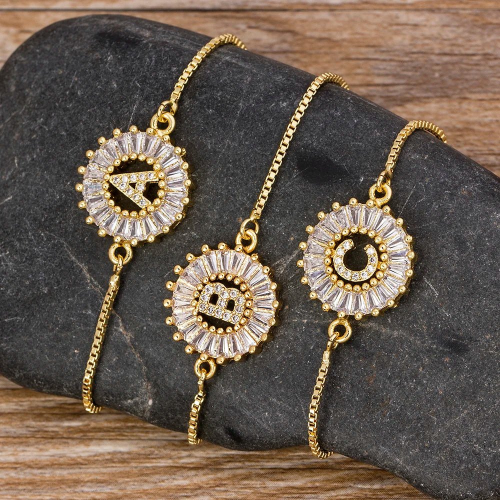 Adjustable Baguette Diamond Letter Initial Bracelets