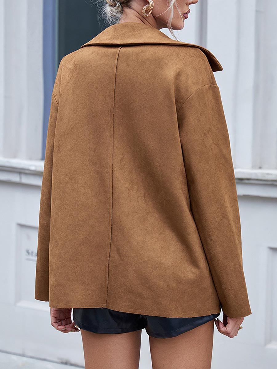 Single Breasted Suede Long Sleeve Jacket