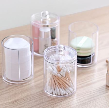 Two-Layer Acrylic Cotton & Pad Box Organizer Transparent Round Container