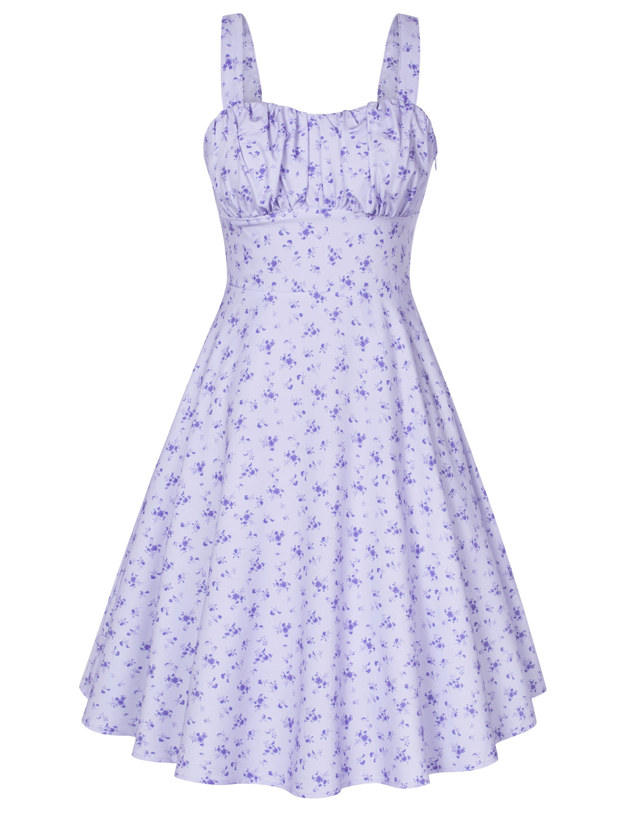 Women's Vintage Sleeveless Floral Ruched Summer Cute A-Line Flowy Swing Midi Dress