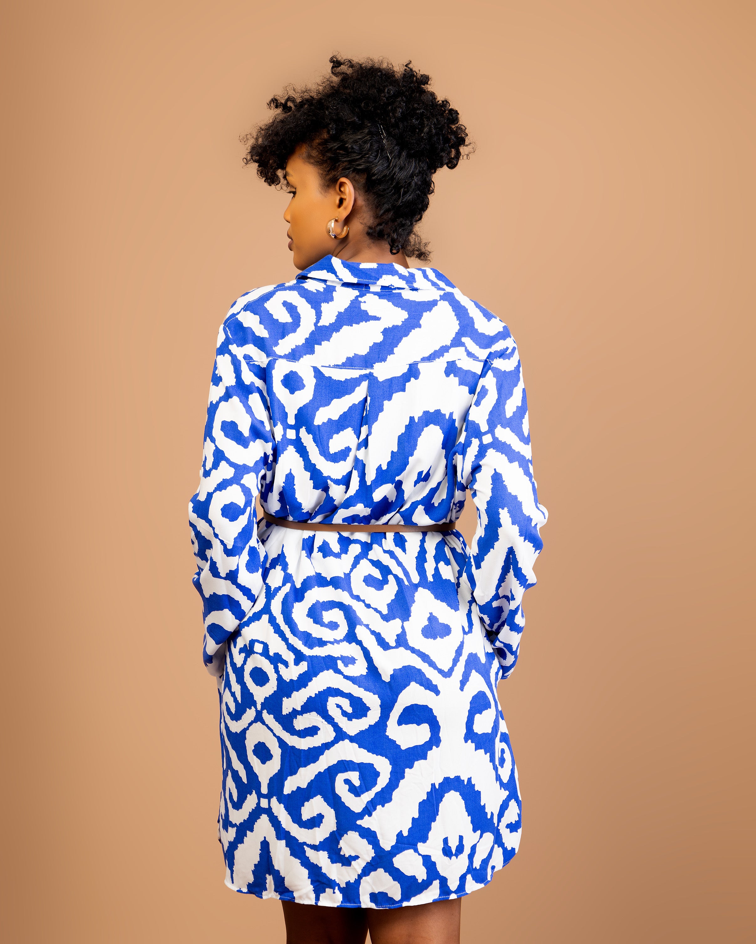 Blue Viscose Knee Length Shirtdress