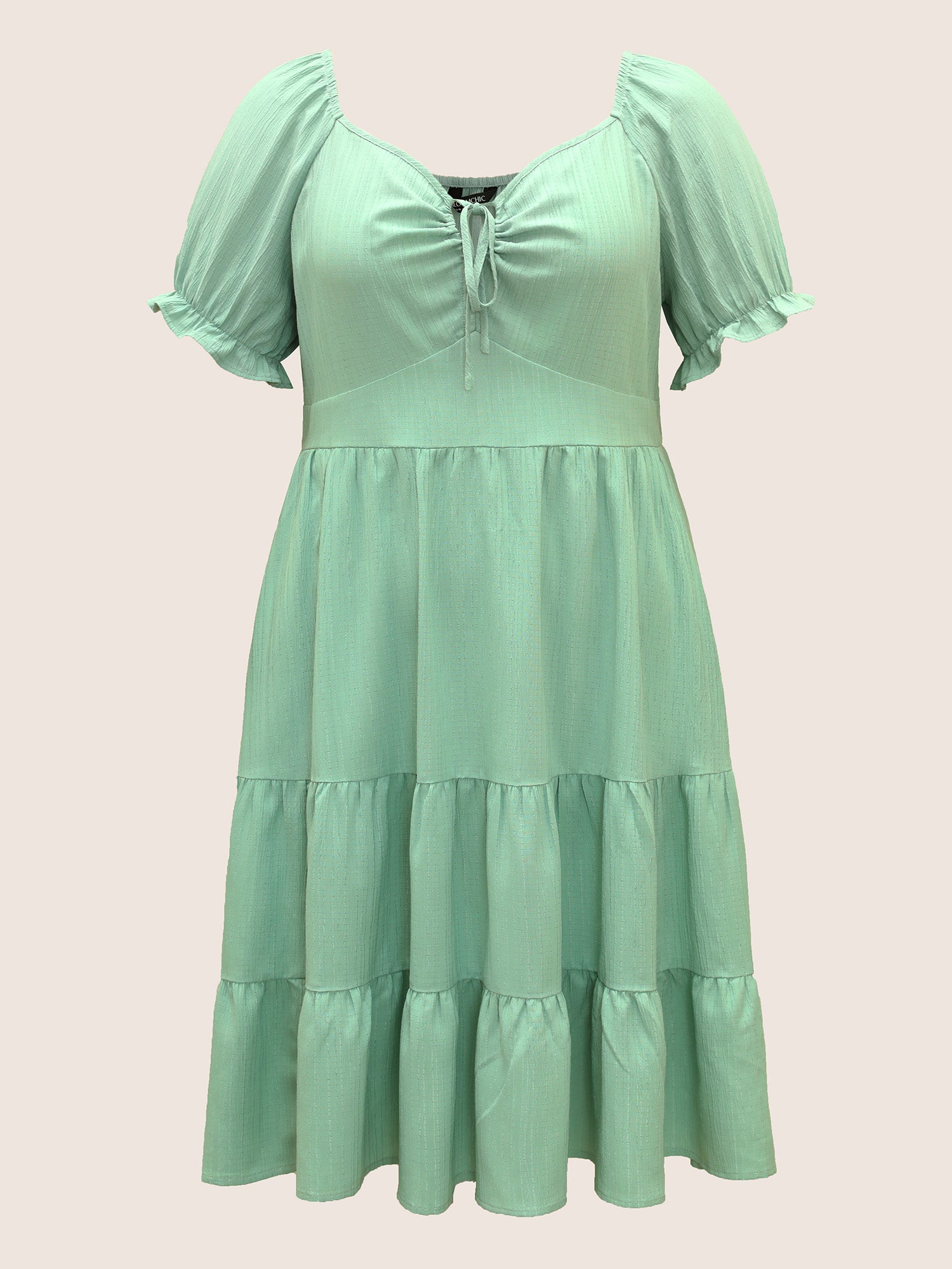 Heart Neckline Drawstring Ruffle Layered Hem Dress