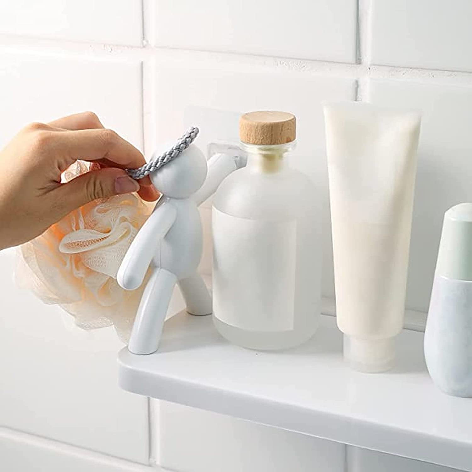 Wall Hanging Storage Shelf. Punching-Free Storage Rack For Kitchen & Bathroom (White)