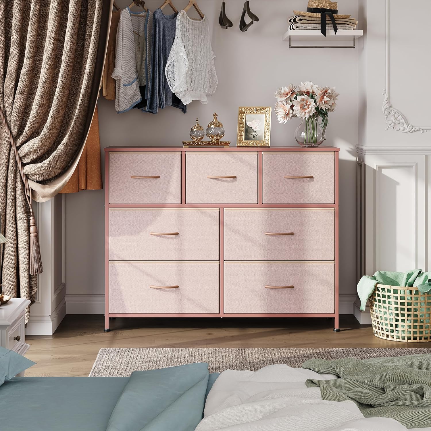 WLIVE 7 Drawer Dresser TV Stand, Dressers for Bedroom, Fabric Storage Tower