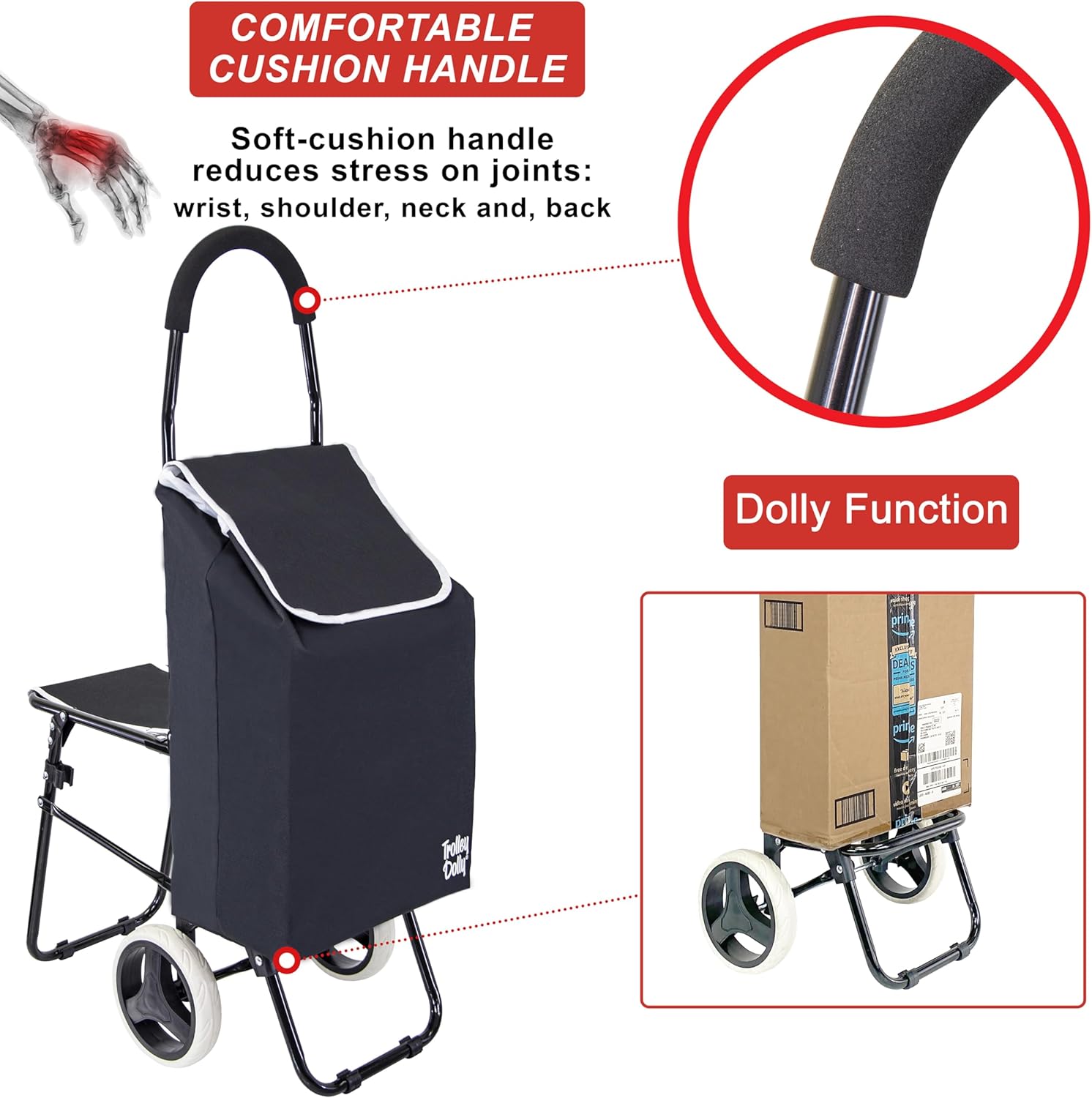Trolley Dolly Sport with Chair – Foldable Grocery Cart on Wheels