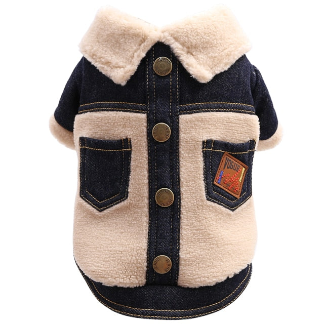 Furry Denim Dog Jacket Coat