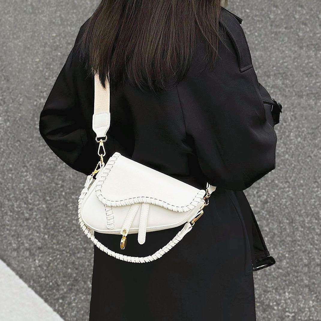 Leather Threaded Saddle Bag