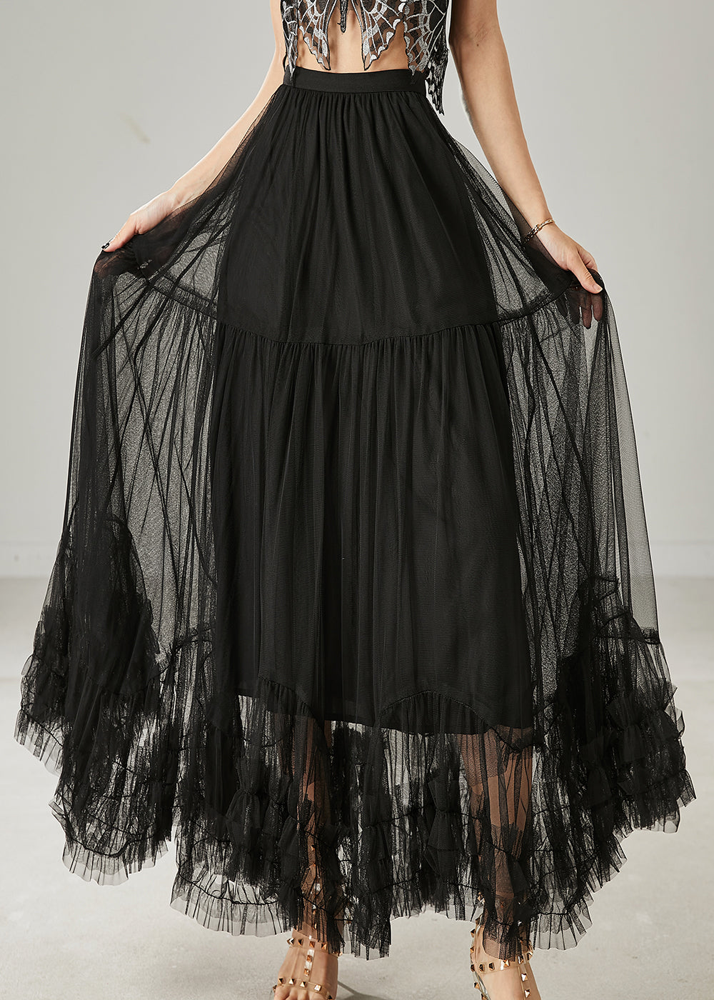 Black Tulle Skirts Ruffled Exra Large Hem Summer