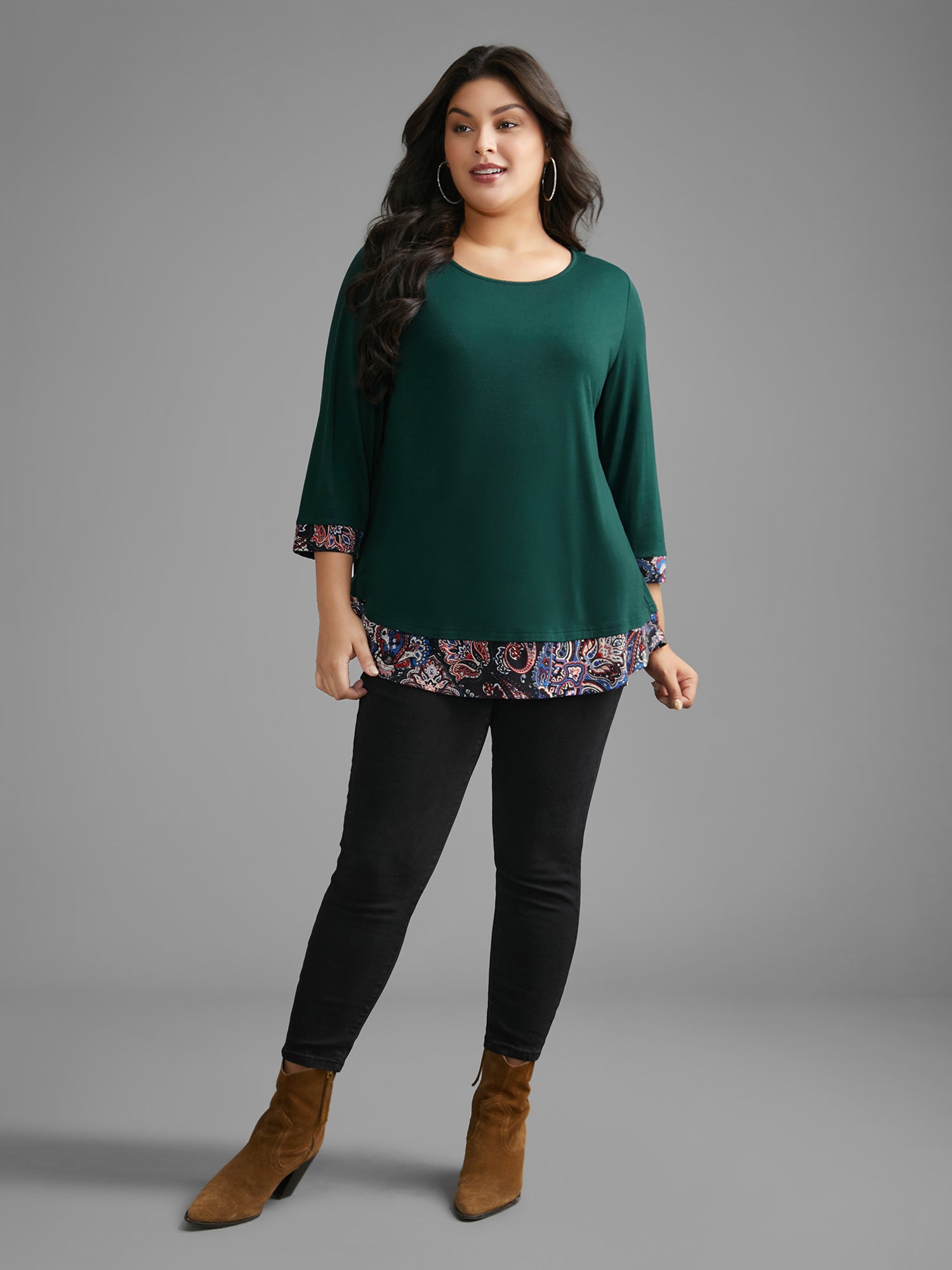 Crew Neck Bandana Print Patchwork T-shirt