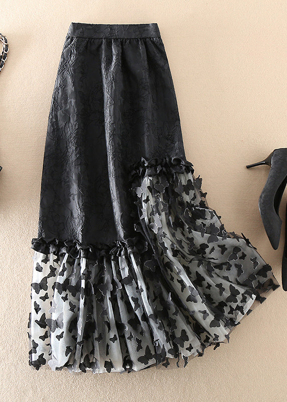 Black Jacquard Patchwork Bow Tulle Skirts Spring