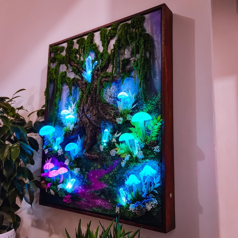 3D LED Mushroom Painting: Wireless Rechargeable Fantasy Art Lamp