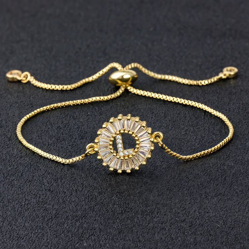 Adjustable Baguette Diamond Letter Initial Bracelets