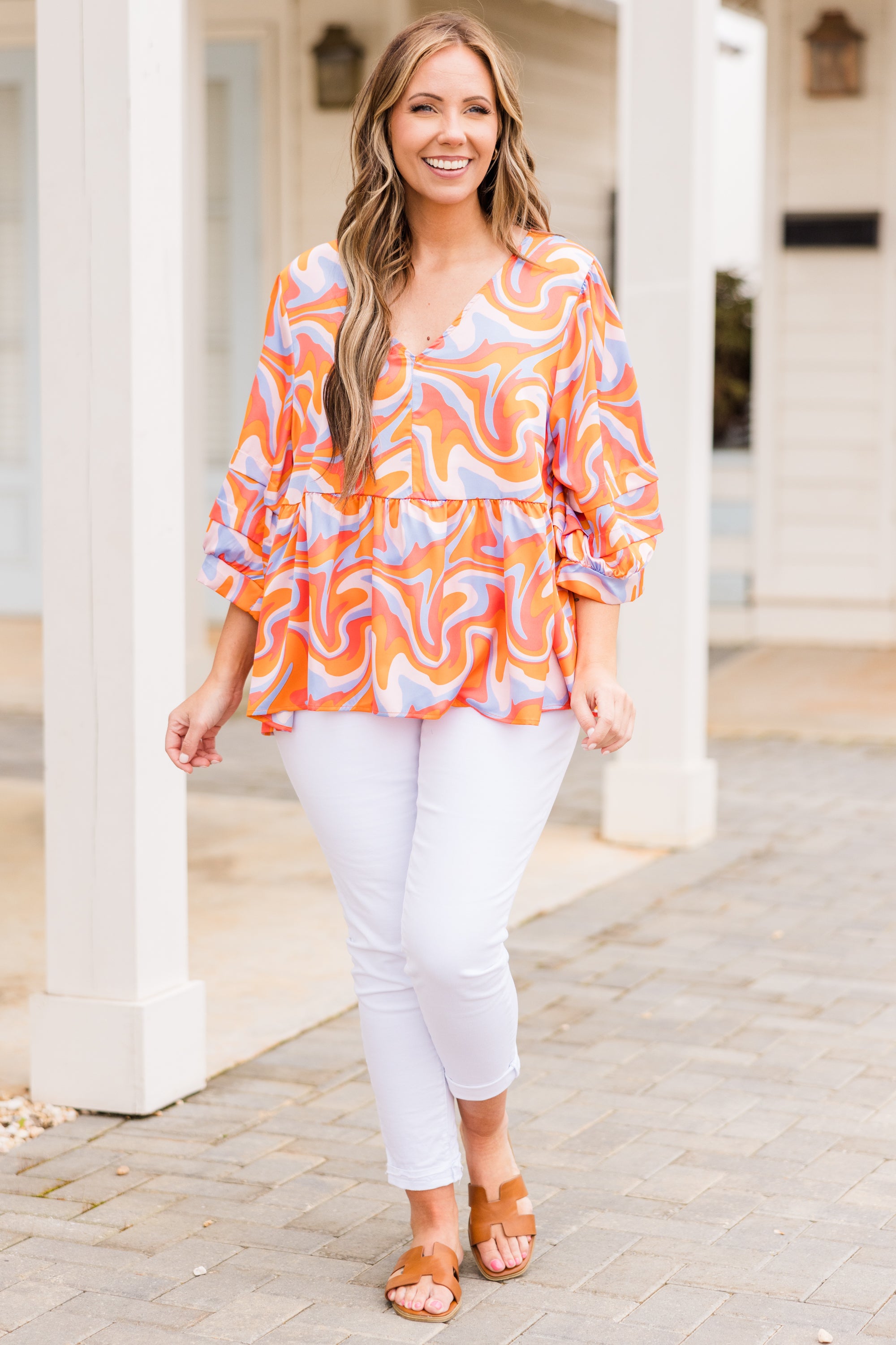 Passing Perth Top. Orange-Lavender