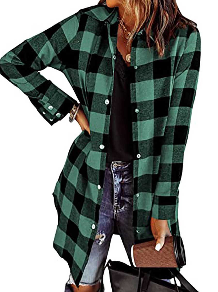 Lapel Buttoned Plaid Shirt Jacket