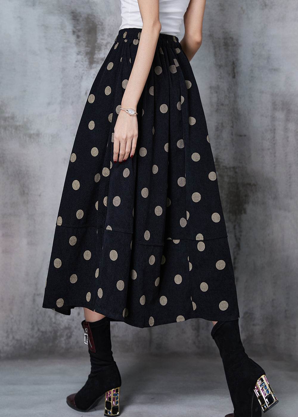 Black Dot Exra Large Hem Cotton Skirt Spring