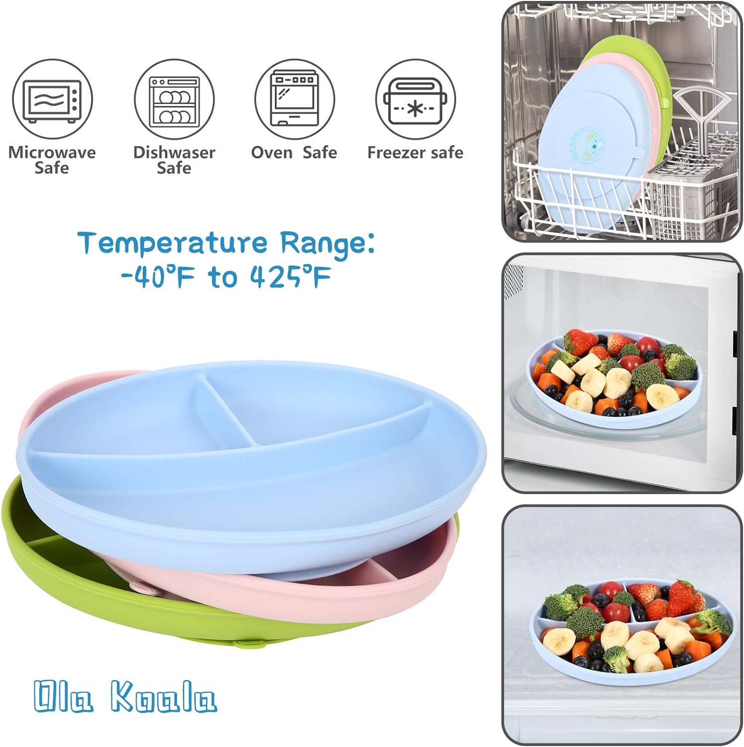 Silicone Suction Plates For Baby. Kids And Baby Divided Plate For Food. Baby Food Plate