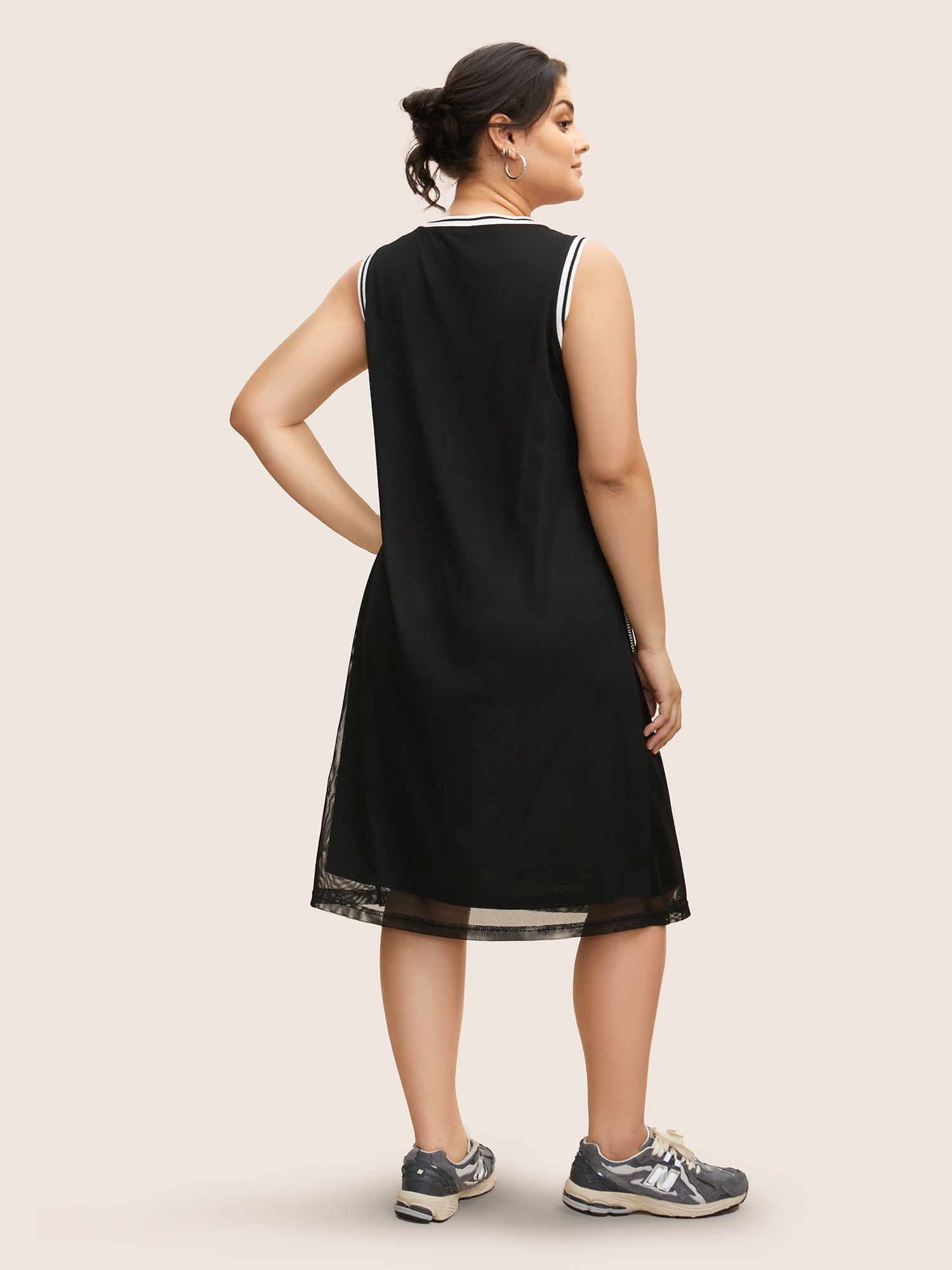 Letter Rhinestone Mesh Patchwork Sleeveless Dress