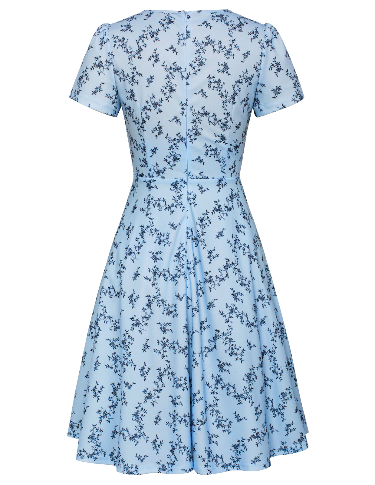 Vintage A-Line Swing Dress Keyhole Tie Dress Round Neck Work Dress Tea Dress
