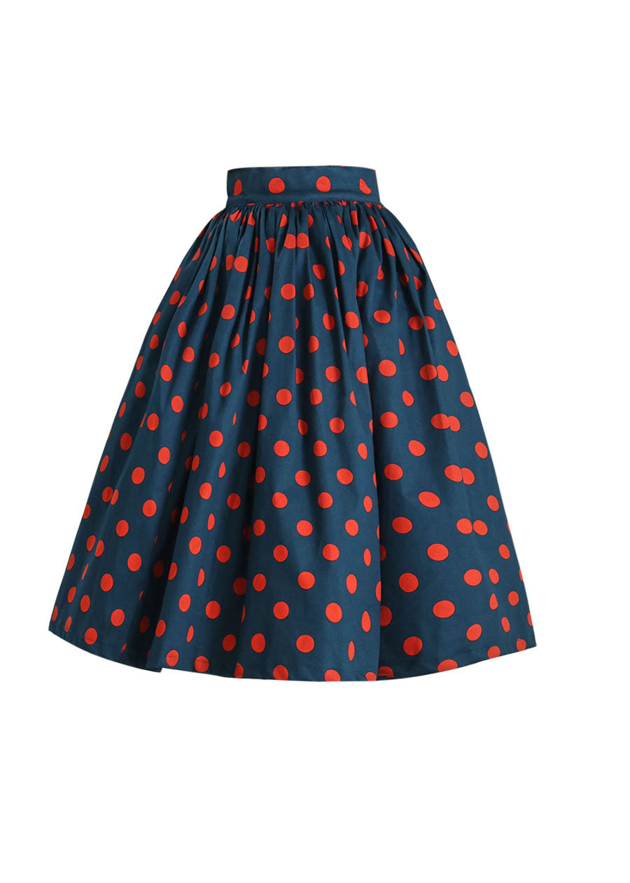 Peacock blue dot print cirlce skirts Spring