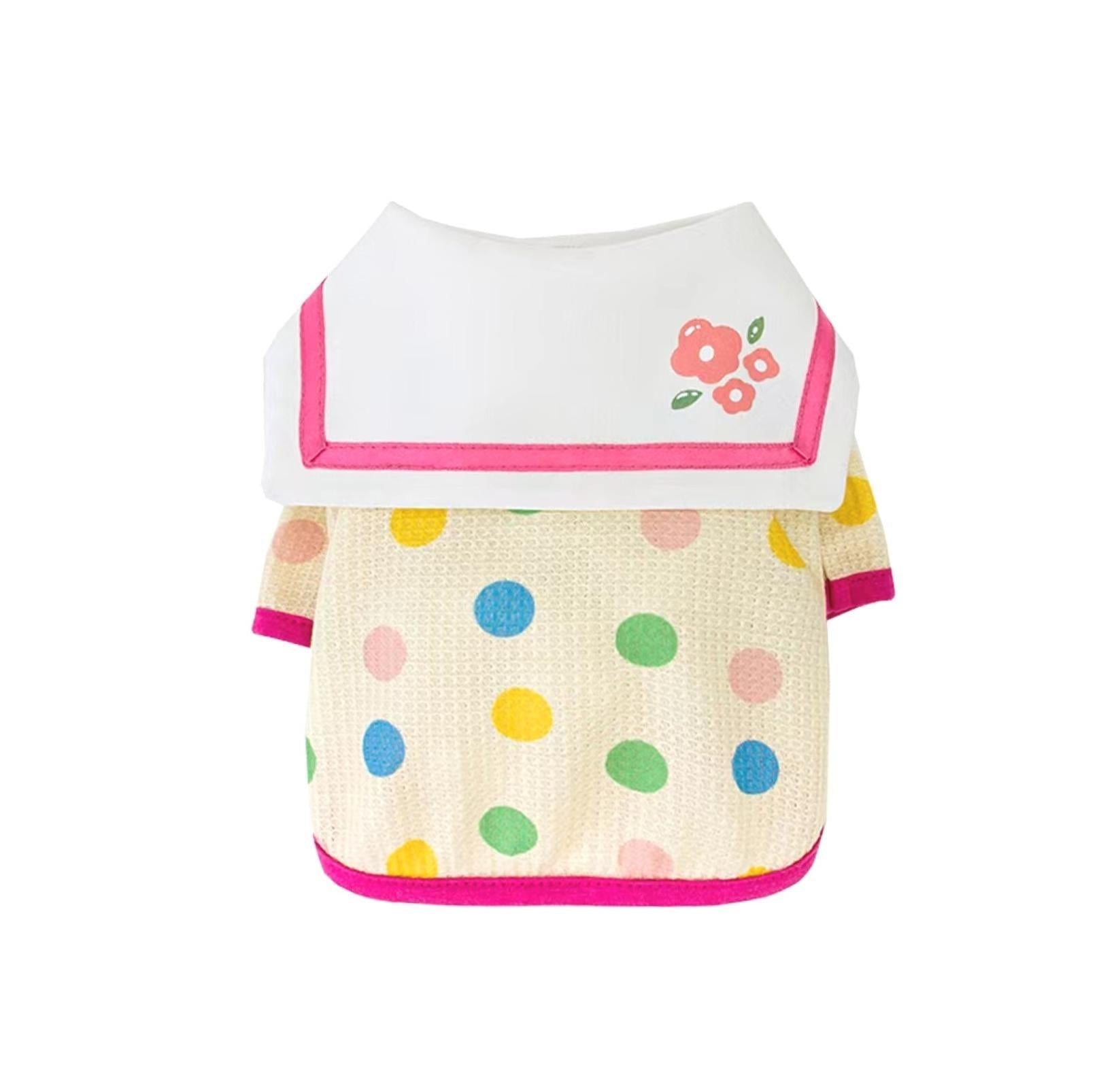 Charming Naval Collar Pet T-shirt with Colourful Dots