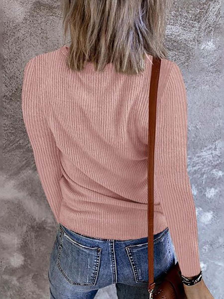 Solid Color V-Neck Long-Sleeved T-Shirt