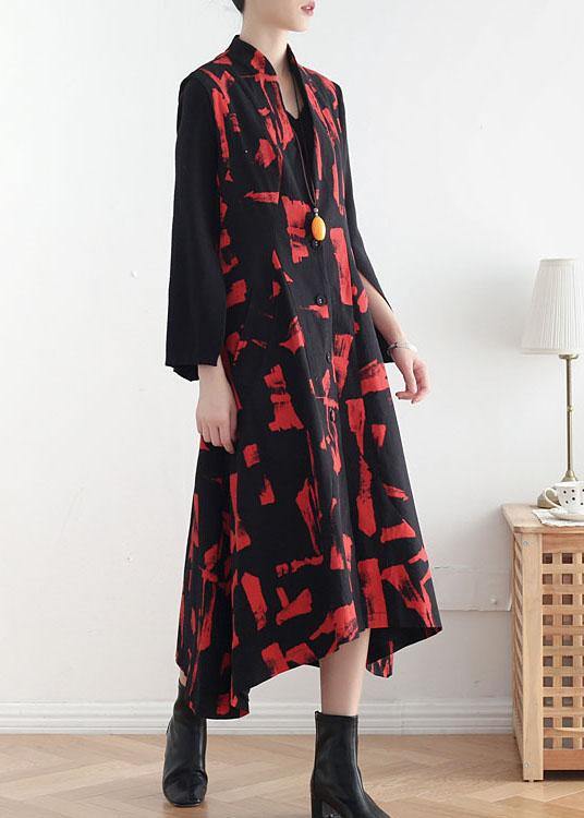 Classy Mulberry Print Peter Pan Collar Button Waistcoat Long Dress Fall Cotton Dress