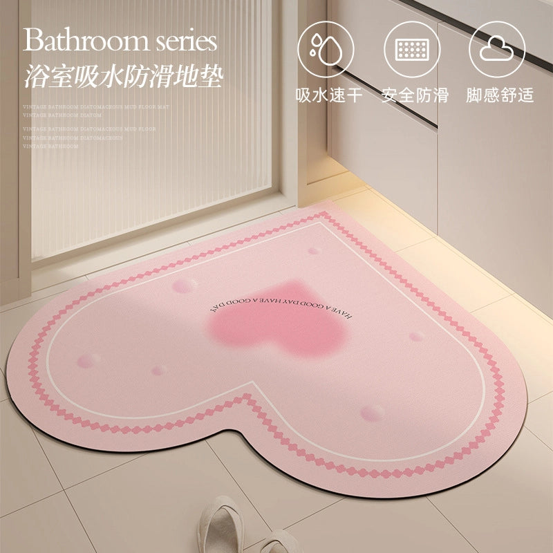 Casual Elegant Heart Shape Diatom Ooze Floor Mat Bathing