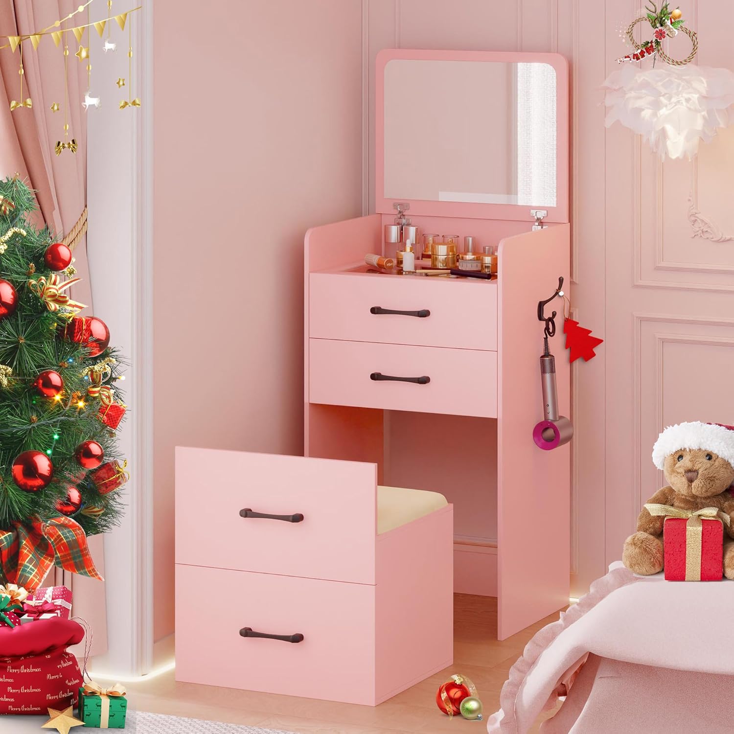 3 in 1 Vanity Desk with Flip Top Mirror for Bedroom