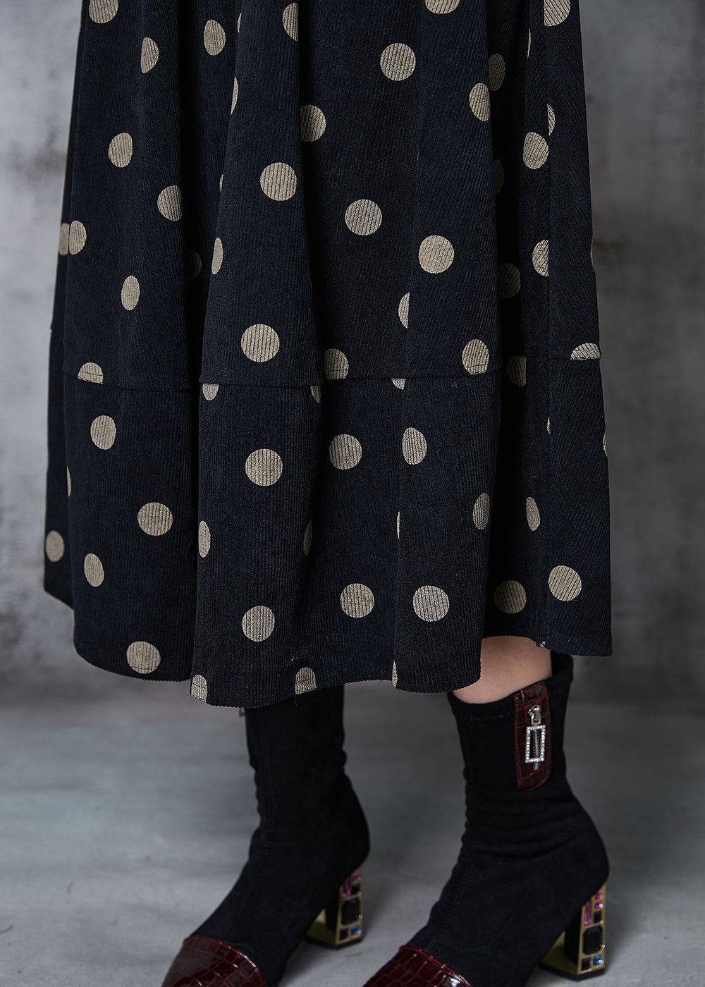 Black Dot Exra Large Hem Cotton Skirt Spring