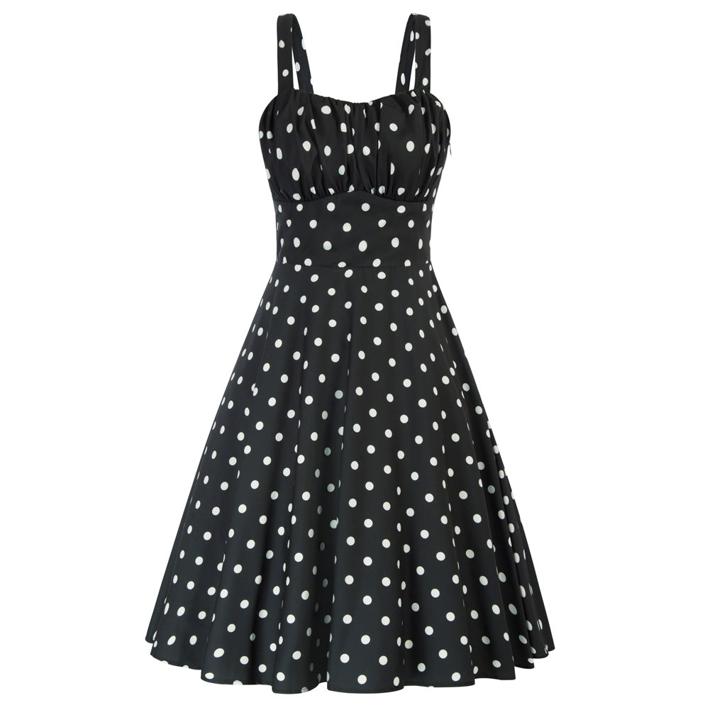 Vintage Polka Dots Two-Way Defined Waist Dress Ruched Bodice Flared A-Line Dress