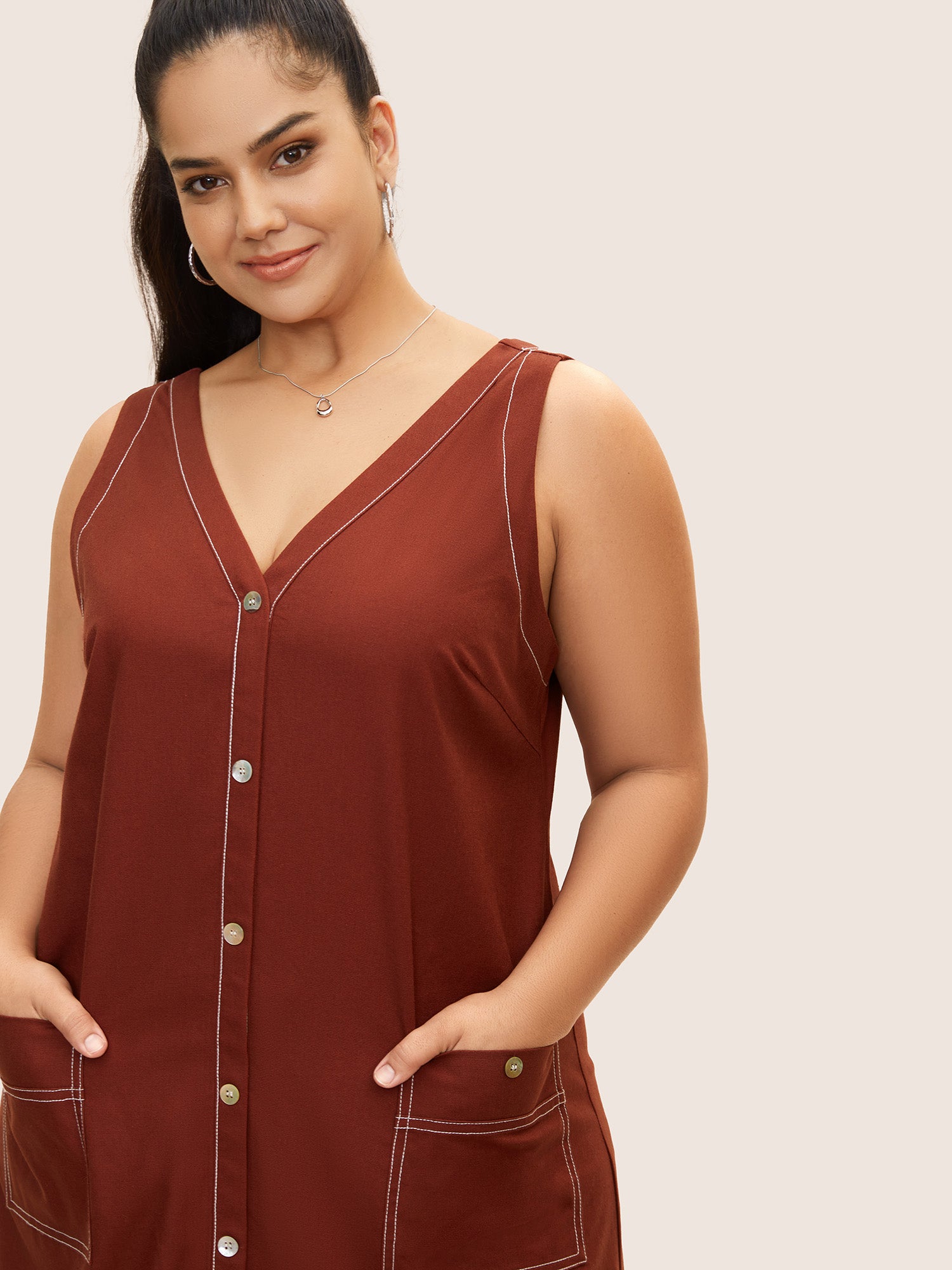 Contrast Trim Patch Pocket Tank Dress