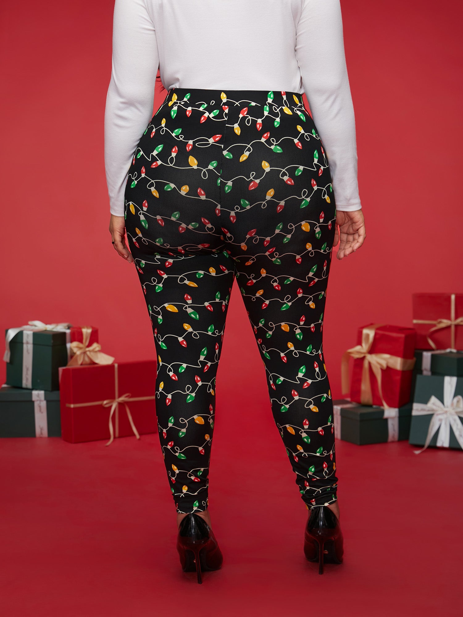 Colorful Bulb Print Festive Leggings