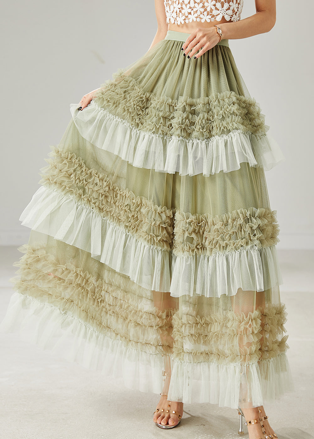 Organic Green Ruffled Patchwork Tulle Skirts Summer