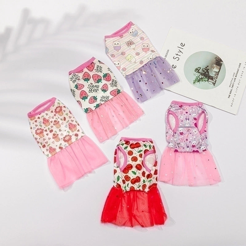 Princess Polyester Letter Cherry Strawberry Pet Clothing