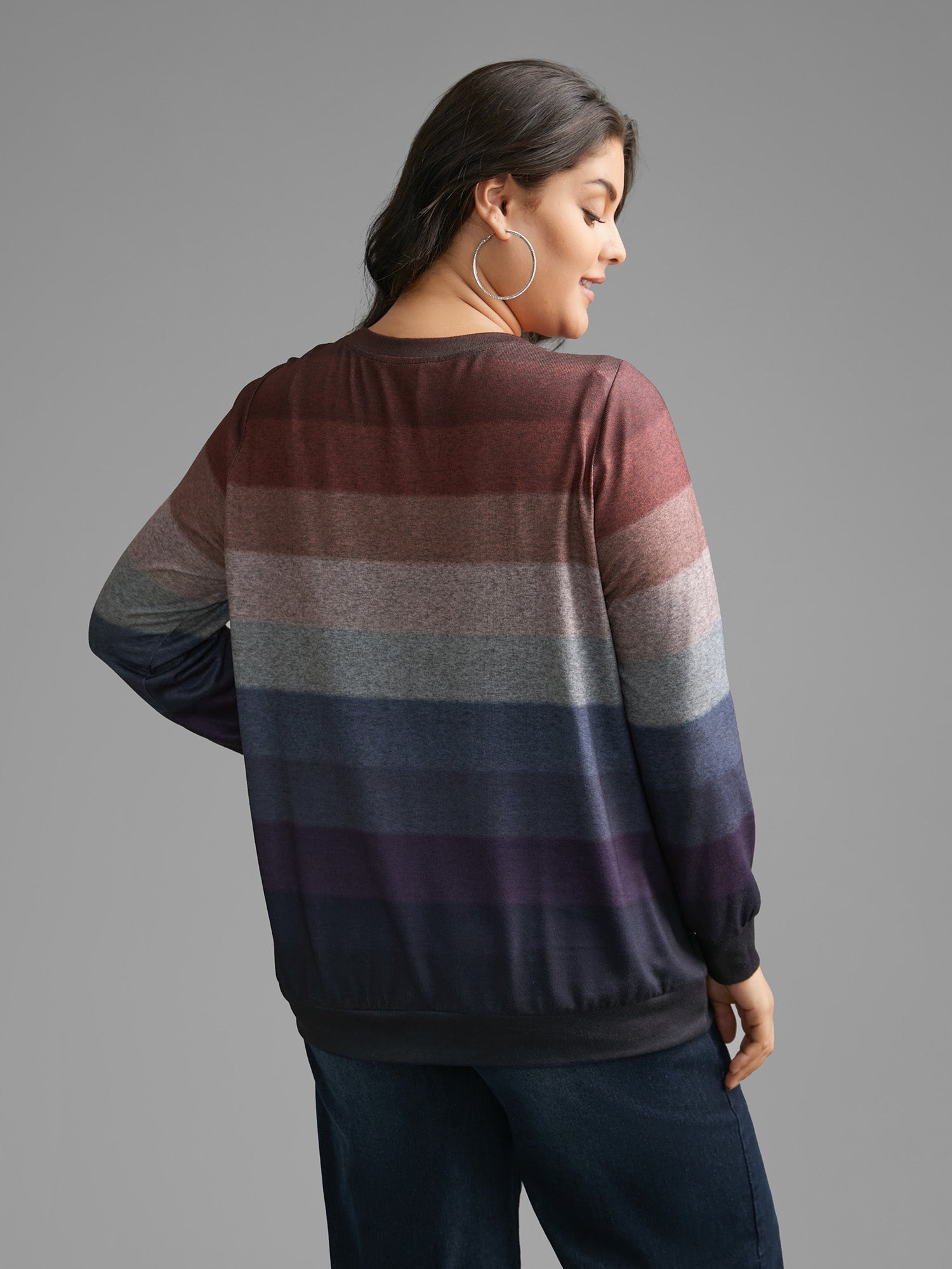 Ombre Contrast Round Neck Sweatshirt