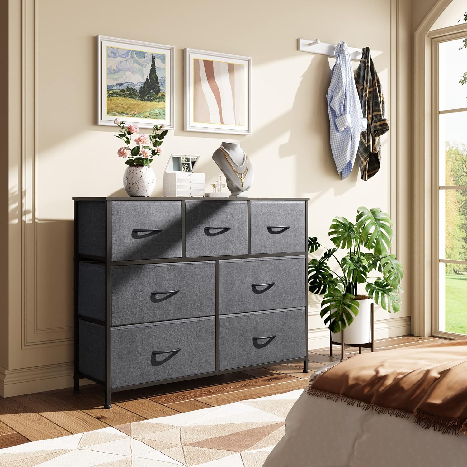 WLIVE 7 Drawer Dresser TV Stand, Dressers for Bedroom, Fabric Storage Tower