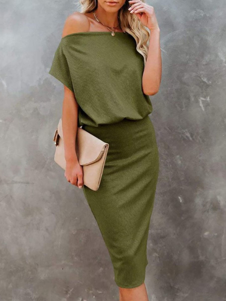 Cold Shoulder Plain Half Sleeve Pencil Dress(8 Colors