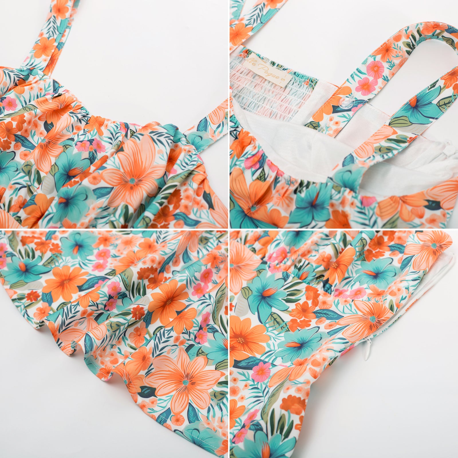 Vintage Floral Printed Defined Waist Dress Ruched Bodice Flared A-Line Dress