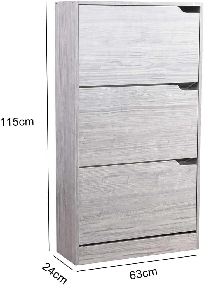 Wood Shoe Cabinet with 3 Doors, Shoe Cabinets, Retractable Handles, Double Depth, 63 x 24 x 115 cm