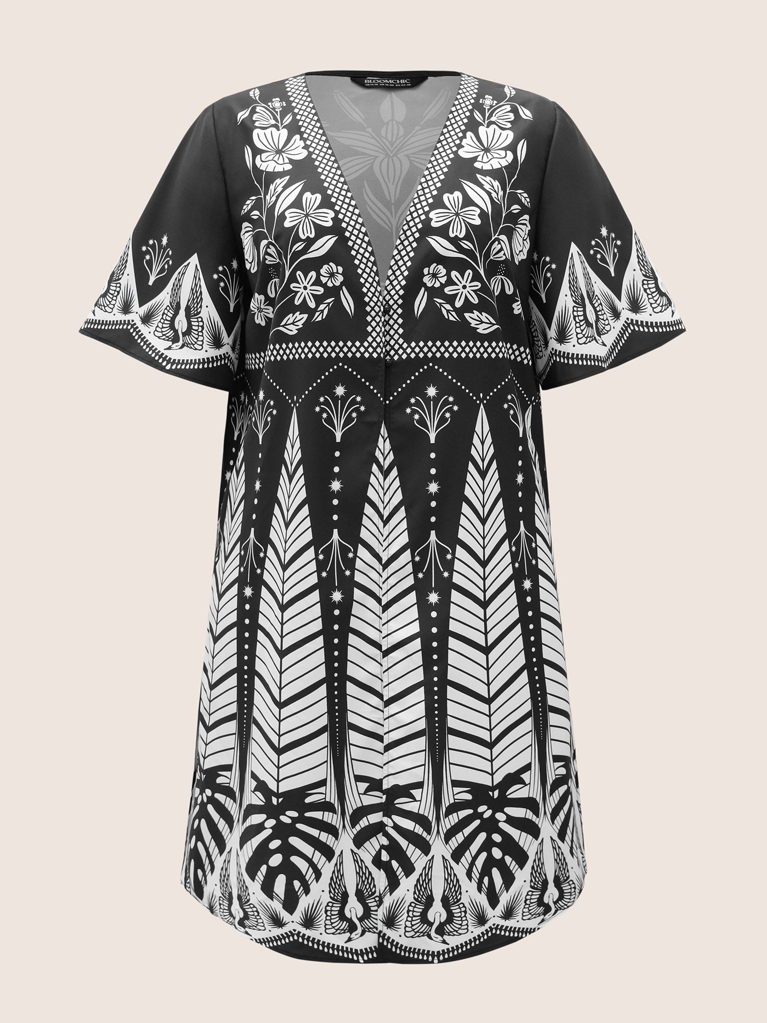 Boho Print Button Up Split Hem Kimono