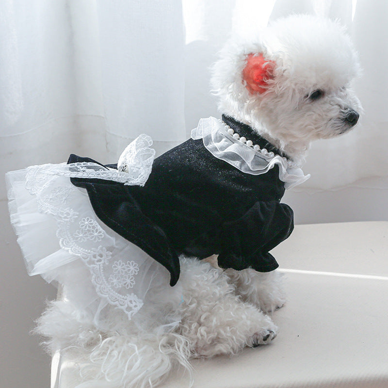 Velvet Lace Bowknot Dog Cat Dress
