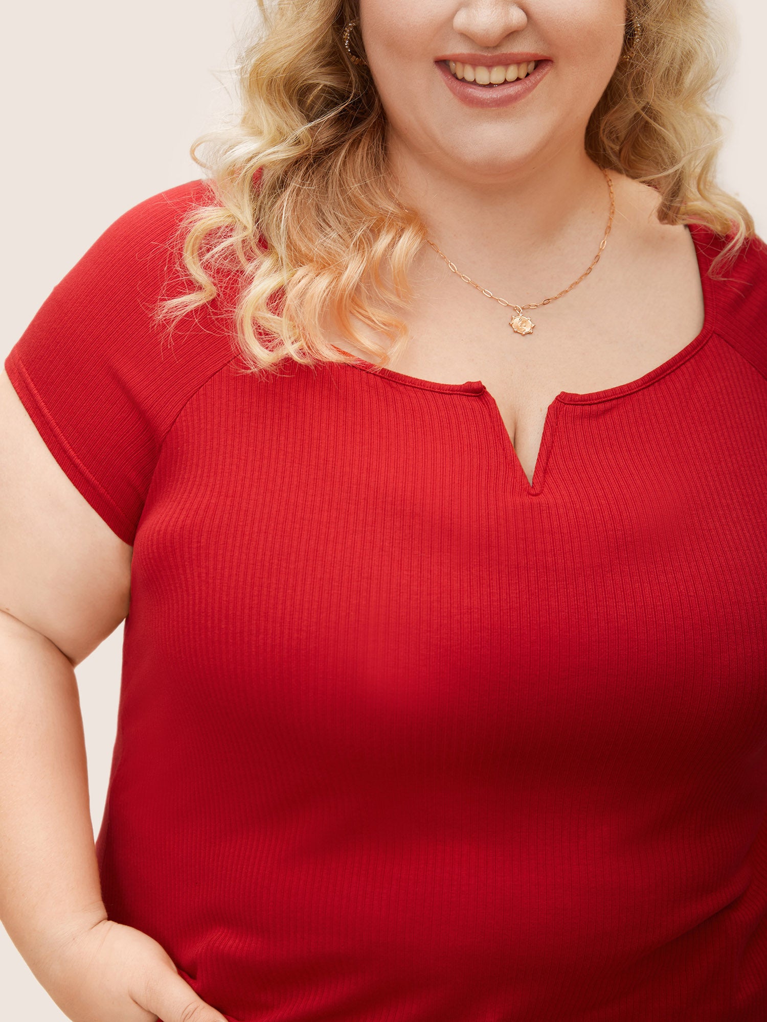 Solid Notched Collar Pit Strip T-shirt