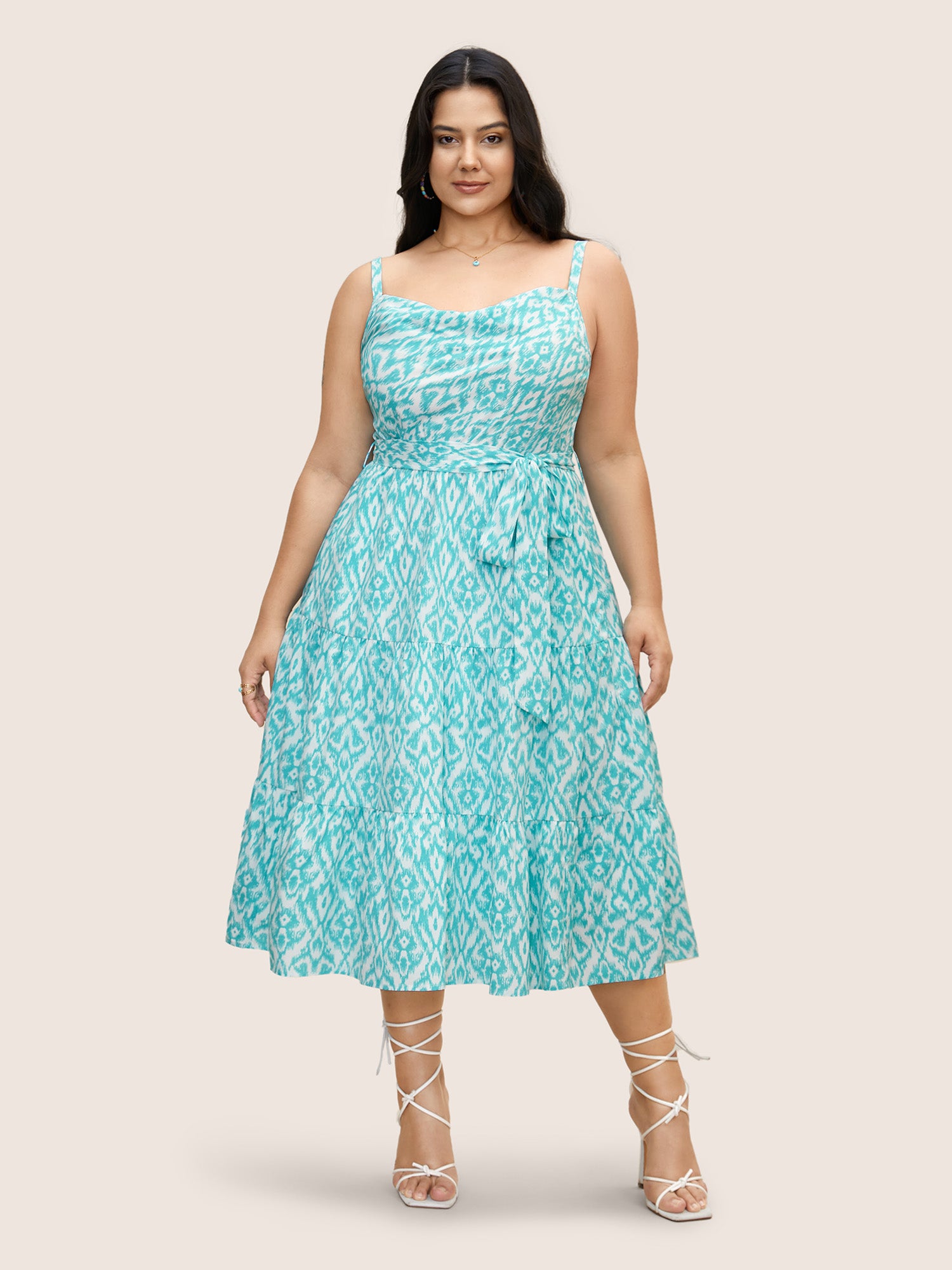 Cowl Neck Bandana Print Midi Dress