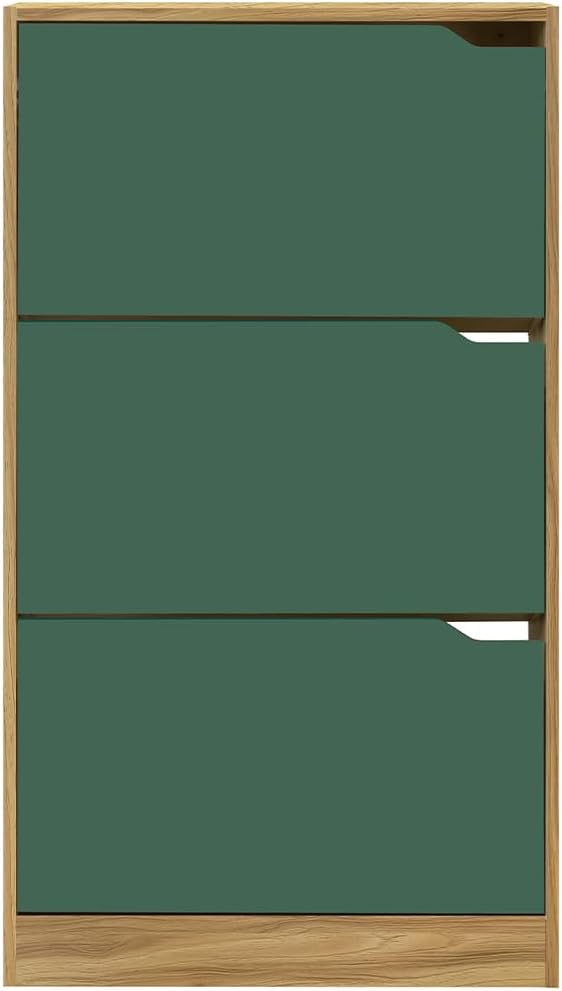 Wood Shoe Cabinet with 3 Doors, Shoe Cabinets, Retractable Handles, Double Depth, 63 x 24 x 115 cm