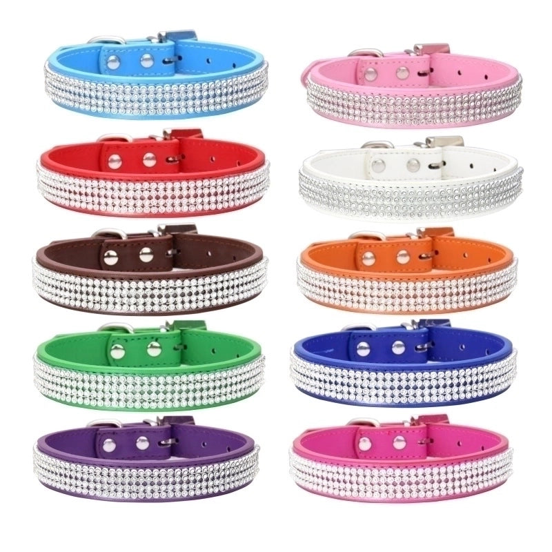 Fashion Solid Color Pu Inlaid Rhinestone Pet Dog Collar