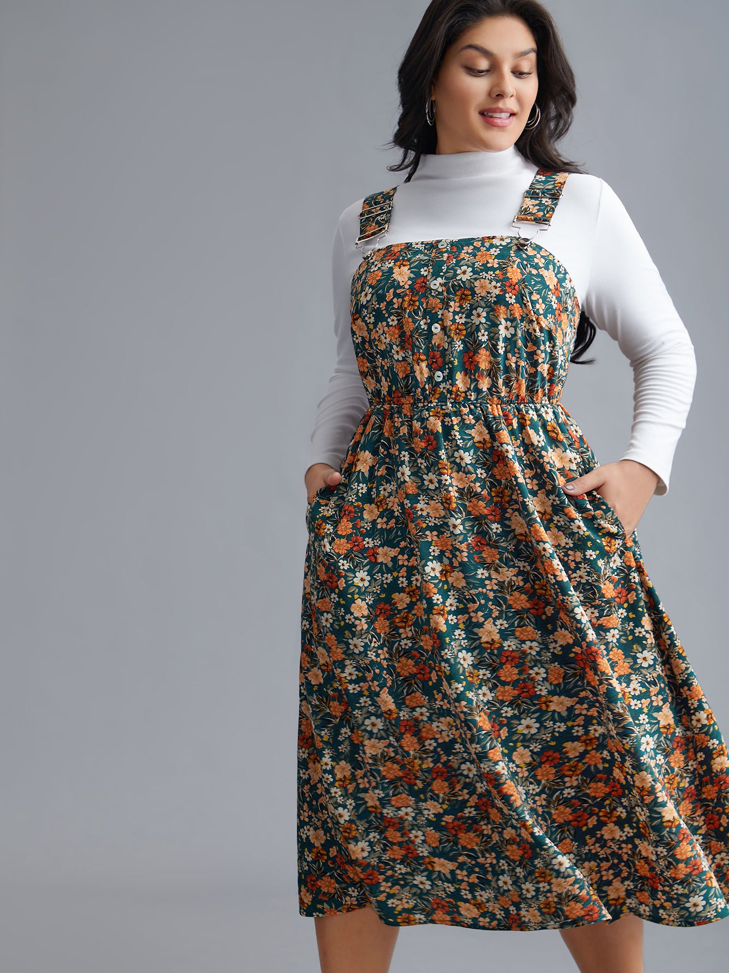 Ditsy Floral Adjustable Straps Elastic Waist Dress